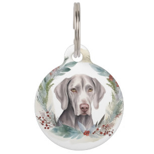 Placa Para Mascotas Corona de Navidad de Weimaraner Cachorro Festivo