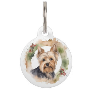 Placa Para Mascotas Corona de Navidad de Yorkshire Terrier Perro Festi