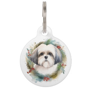 Placa Para Mascotas Corona de Navidad Malti Tzu Perro festivo