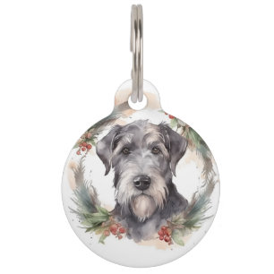 Placa Para Mascotas Corona de Navidad Wolfhound Perro Festivo