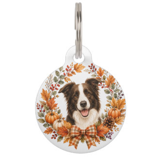 Placa Para Mascotas Corona de otoño de Border Collie