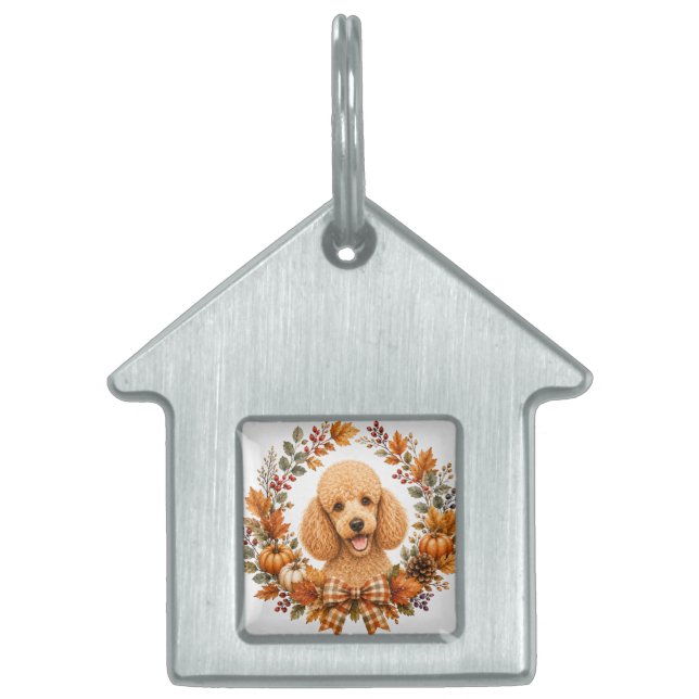 Placa Para Mascotas Corona de Otoño de Caniche (Frente)