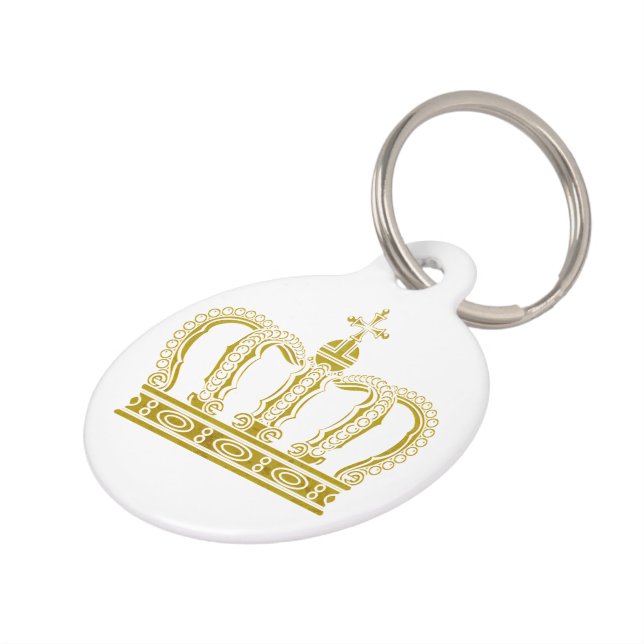 Placa Para Mascotas Corona Dorada + tu texto (Lateral)