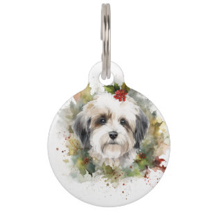 Placa Para Mascotas Corona Navideña de Havanés Perro Festivo