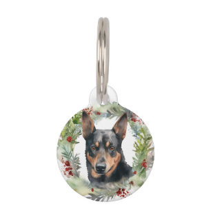 Placa Para Mascotas Corona Navideña de Kelpie Australiano Perro Festiv