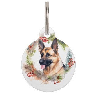 Placa Para Mascotas Corona Navideña de Pastor Alemán Perro Festivo