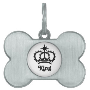 Placa Para Mascotas Corona Real Negra con Rey Texto
