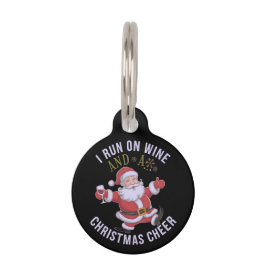 Placa Para Mascotas Corro con Vino y Alegría Navideña