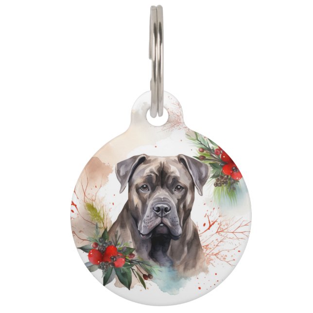 Placa Para Mascotas Corso de Navidad Corona Festiva Cachorro (Anverso)