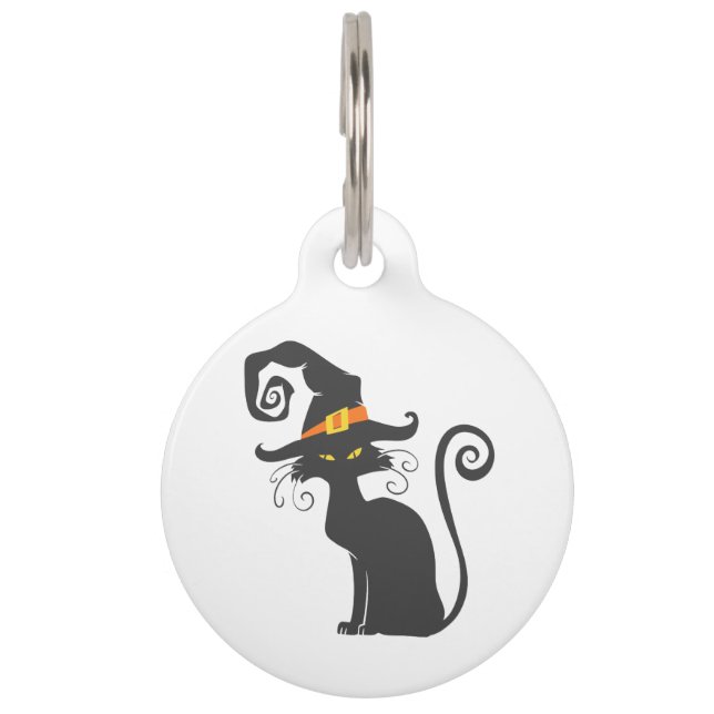Placa Para Mascotas Cortar gato negro en un gorra de brujas - Elegir f (Anverso)