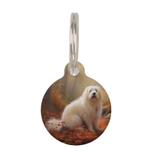 Placa Para Mascotas Coton De Tulear en Hojas de Otoño que Caen Inspira