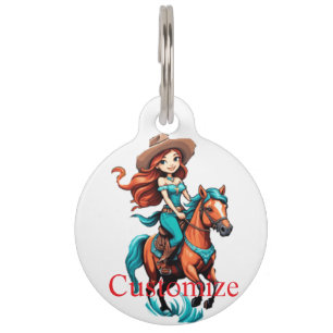Placa Para Mascotas Cowgirl Riding Pony Thunder_Cove