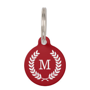 Placa Para Mascotas Cranberry Trigo Laurel Wreath Monograma inicial