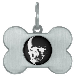 Placa Para Mascotas Cráneo blanco y negro