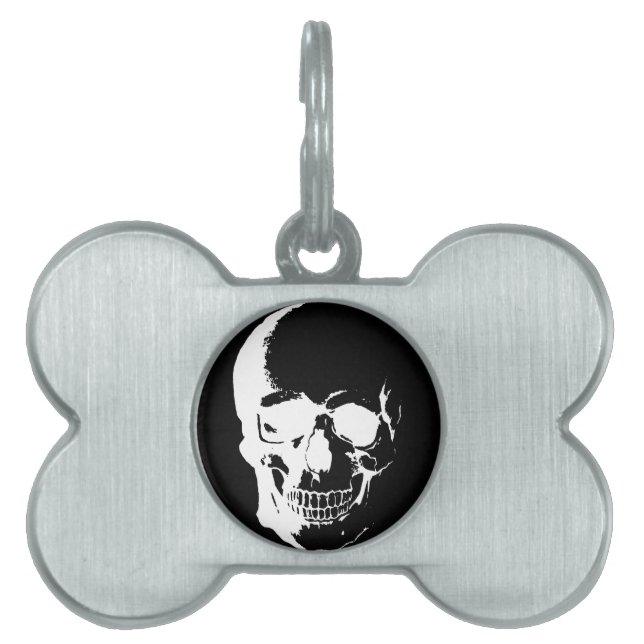 Placa Para Mascotas Cráneo blanco y negro (Frente)