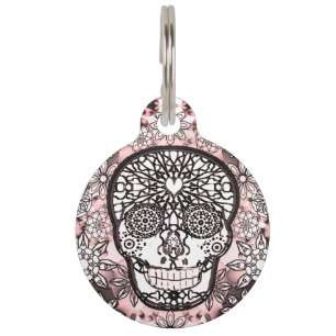 Placa Para Mascotas Cráneo del azúcar en rosa