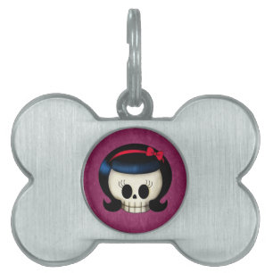 Placa Para Mascotas Cráneo del chica del Rockabilly