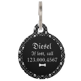 Placa Para Mascotas Cráneo en blanco y negro gótico