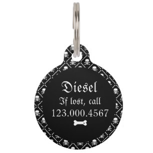 Placa Para Mascotas Cráneo en blanco y negro gótico
