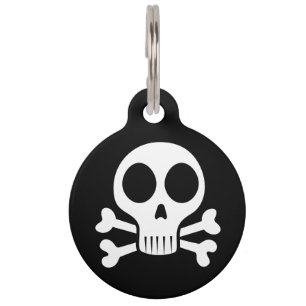 Placa Para Mascotas cráneo espeluznante sobre un fondo negro