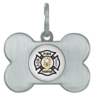 Placa Para Mascotas Cráneo llameante del bombero