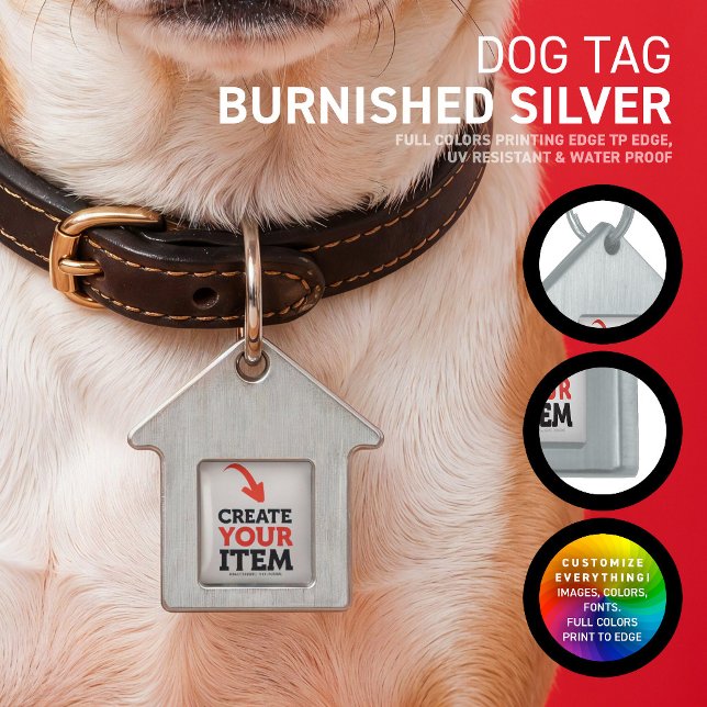 Placa Para Mascotas CREA-TU-PROPIO DIY Personalizado sube tu diseño Pe (Create and print your personalized silver dog ID tags online, full colors. Design all online!)