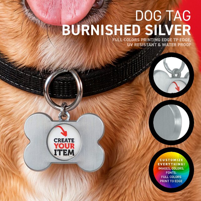 Placa Para Mascotas CREA-TU-PROPIO DIY Personalizado sube tu diseño Pe (Create and print your personalized silver dog ID tags online, full colors. Design all online!)