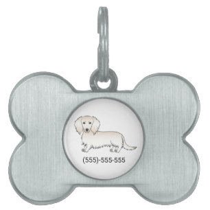 Placa Para Mascotas Cream Long Hair Dachshund Cartog Dog & Number