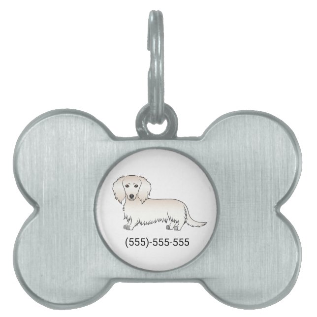 Placa Para Mascotas Cream Long Hair Dachshund Cartog Dog & Number (Frente)