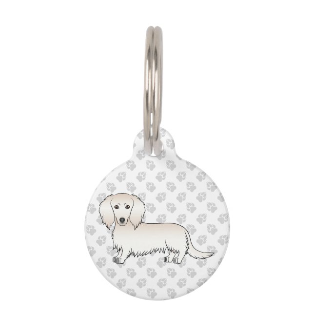 Placa Para Mascotas Cream Long Hair Dachshund Cute Cartoine Dog (Anverso)