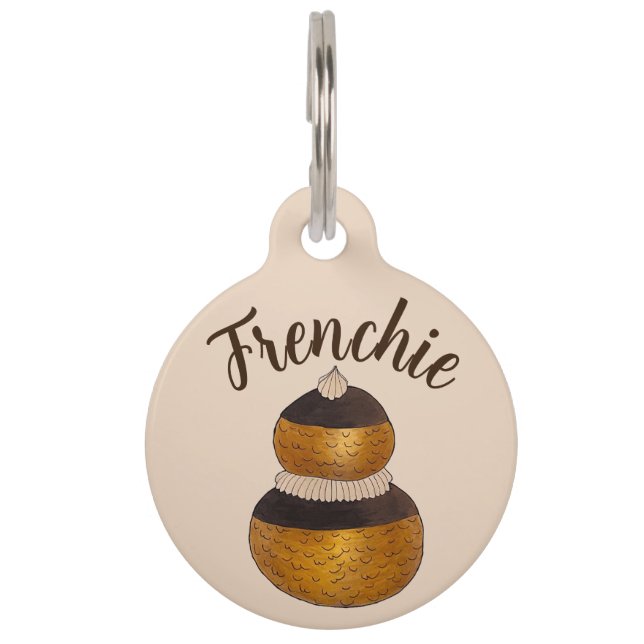 Placa Para Mascotas Crema de Pastel Francés Frenchie Puff Choux Bun Co (Anverso)