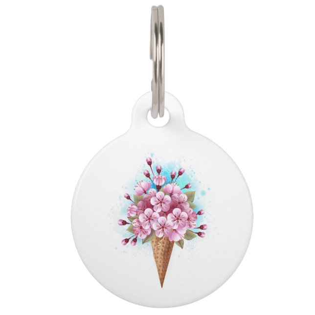 Placa Para Mascotas Crema rosa de hielo Sakura Waffle Cone (Anverso)