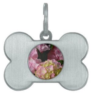 Placa Para Mascotas Crema rosa Hydrangeas amarillo rosa verde floral