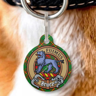 Placa Para Mascotas Crest de Clan Bruce sobre tartán de caza
