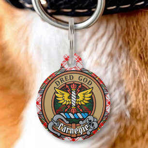 Placa Para Mascotas Crest de Clan Carnegie sobre Tartán de Vestir