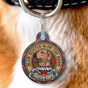 Placa Para Mascotas Crest de Clan Forrester sobre tartán