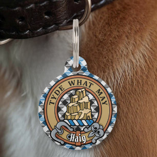 Placa Para Mascotas Crest de Clan Haig sobre Tartán de Cuadros