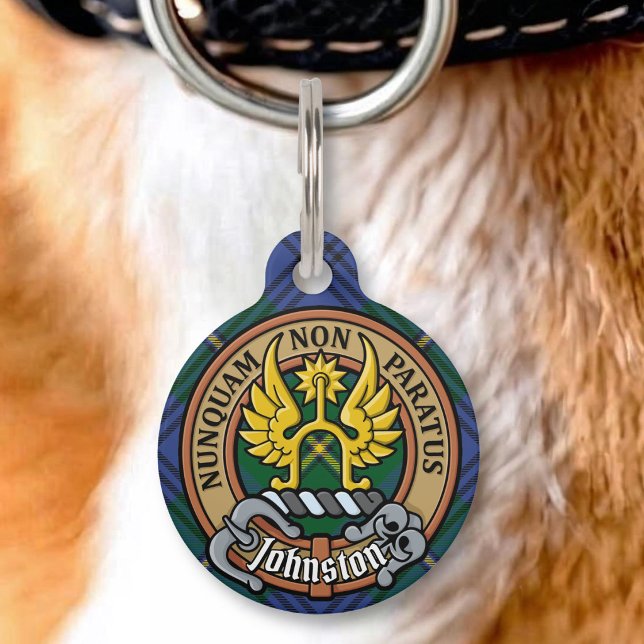 Placa Para Mascotas Crest de Clan Johnston sobre tartán (Subido por el creador)