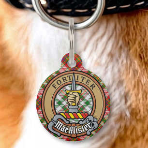 Placa Para Mascotas Crest de Clan MacAlister sobre Tartán de Vestir