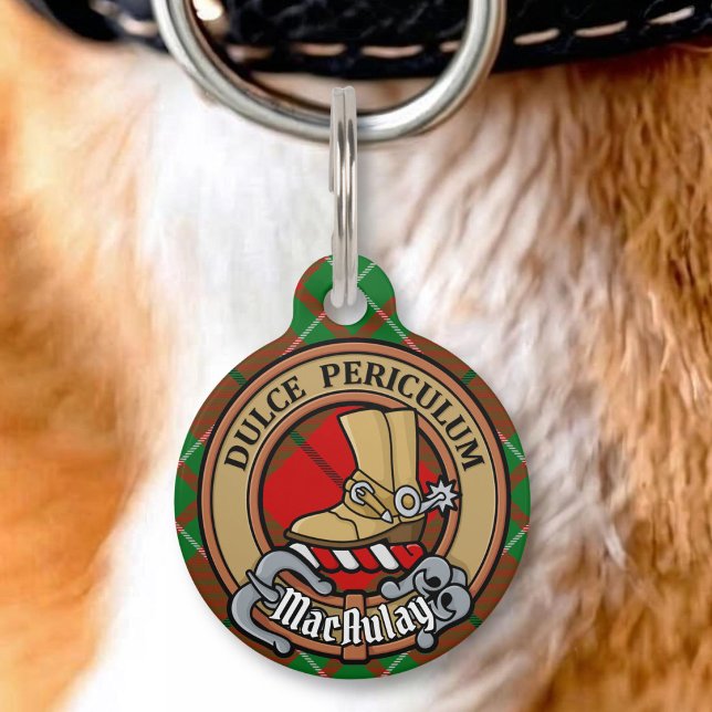 Placa Para Mascotas Crest de Clan MacAulay sobre Tartán (Subido por el creador)