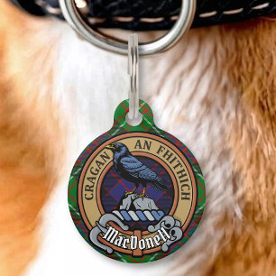 Placa Para Mascotas Crest de Clan MacDonell de Glengarry sobre Tartán
