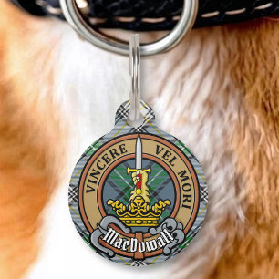 Placa Para Mascotas Crest de Clan MacDowall sobre Tartán