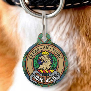 Placa Para Mascotas Crest de Clan MacLaren sobre tartán