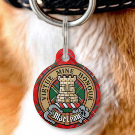 Placa Para Mascotas Crest de Clan MacLean sobre tartán