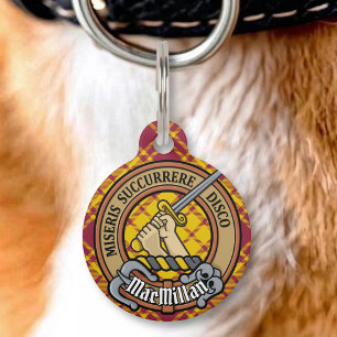 Placa Para Mascotas Crest de Clan MacMillan sobre Tartán de Vestir