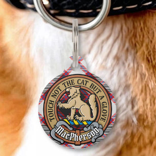 Placa Para Mascotas Crest de Clan MacPherson sobre tartán de caza