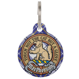 Placa Para Mascotas Crest de Clan MacPherson sobre Tartán de Vestido A