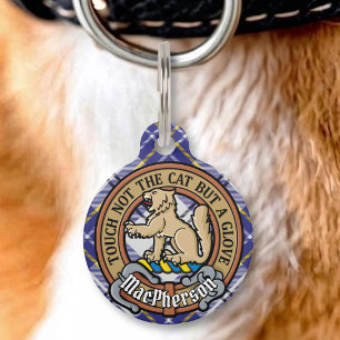 Placa Para Mascotas Crest de Clan MacPherson sobre Tartán de Vestido A