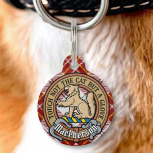 Placa Para Mascotas Crest de Clan MacPherson sobre Tartán de Vestido R