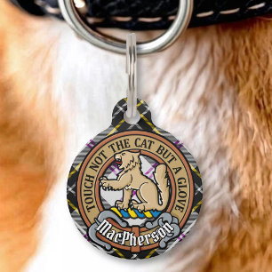 Placa Para Mascotas Crest de Clan MacPherson sobre Tartán de Vestir